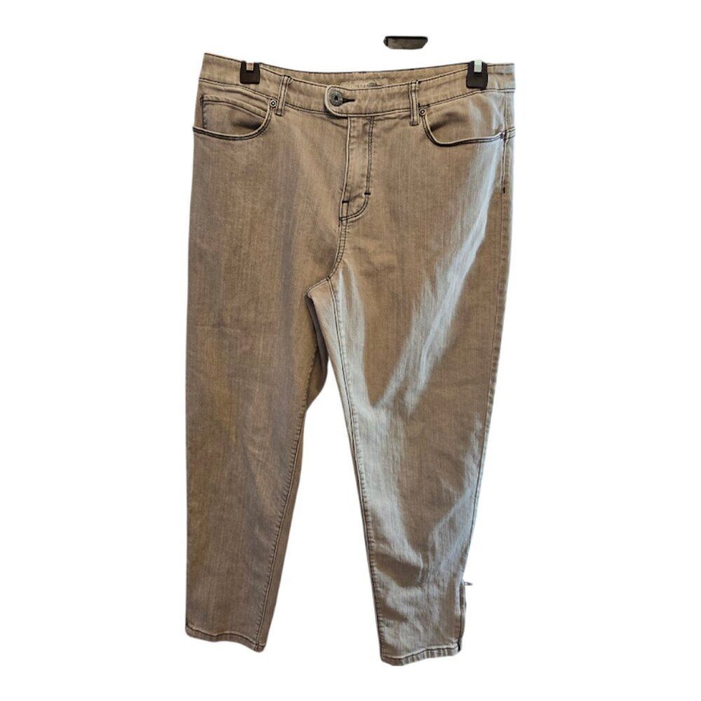 CHICOS PLATINUM LIGHT GREY JEANS SIZE 1 MEDIUM (8) 5 POCKET ANKLE ZIPS STRETCH